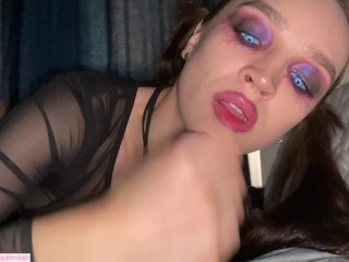 Vampire slut got hot and thick cumshot in her mouth