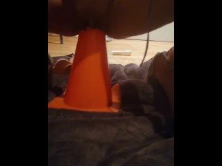 My kinky russian wife sits on a traffic cone