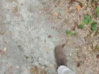 Pissing while walking in a forest