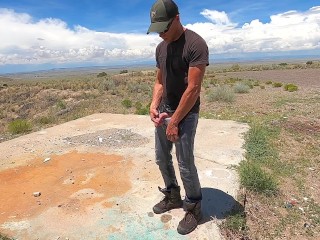 Public jeans wetting and flooding a pair of work boots