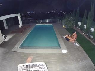 Couple Caught On Camera Fucking by the Pool