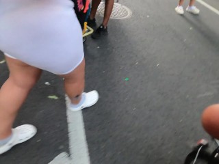 Wife under boob see through shorts at PRIDE parade