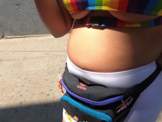 Wife under boob see through shorts at PRIDE parade