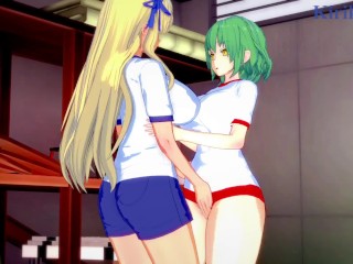 Hikage and Katsuragi engage in intense lesbian play in the warehouse. - Senran Kagura Hentai