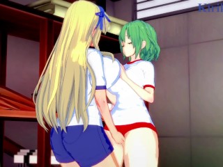 Hikage and Katsuragi engage in intense lesbian play in the warehouse. - Senran Kagura Hentai