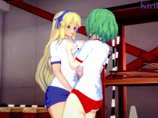 Hikage and Katsuragi engage in intense lesbian play in the warehouse. - Senran Kagura Hentai