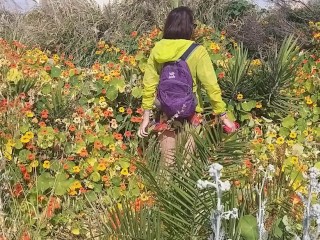Public up Dress PEE # Watering flowers with my PISS