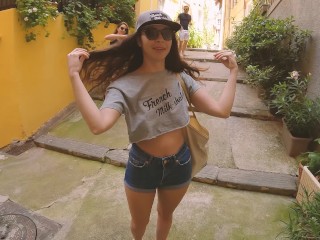 Myaomai braless walk in crop top underboobs