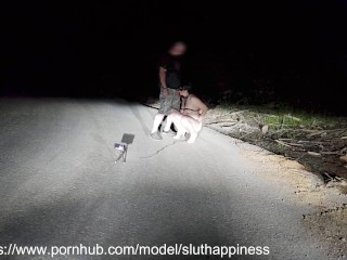 Totally naked slut on public road obedient whore humiliated