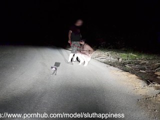 Totally naked slut on public road obedient whore humiliated