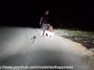 Totally naked slut on public road obedient whore humiliated