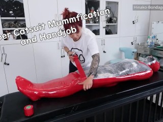 Rubber Catsuit Mummfication and Handjob ラバーでマミフィケーション手コキ