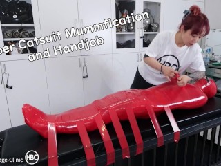 Rubber Catsuit Mummfication and Handjob ラバーでマミフィケーション手コキ