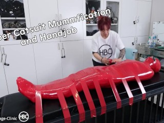 Rubber Catsuit Mummfication and Handjob ラバーでマミフィケーション手コキ