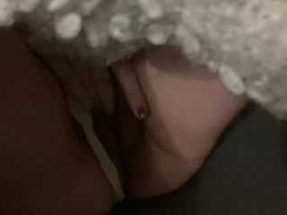 I filmed how my stepsister caresses her wet hairy pussy before going to bed