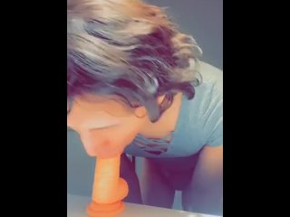 Old video of when I was checking myself out and gave my 7 inch Dildo an unexpected blowjob!