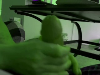 She-hulk jerks my cock with both hands until I expload. Hulk cock thobbing and pulsating.