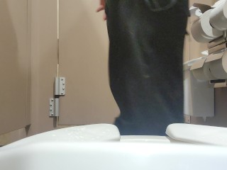 Nasty Pissing and Titty Flash in Public Gas Station Restroom.