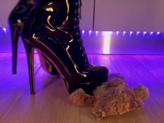 Teddy Bear Domination - Black High Heels Boots Crush and Trample