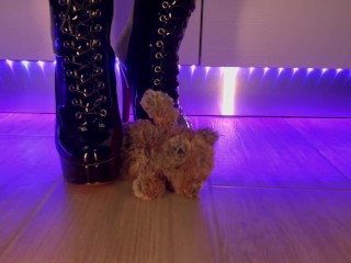 Teddy Bear Domination - Black High Heels Boots Crush and Trample