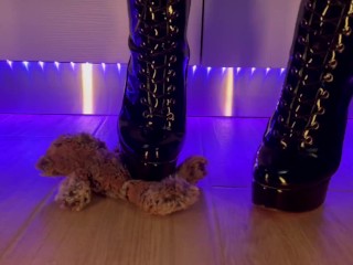 Teddy Bear Domination - Black High Heels Boots Crush and Trample