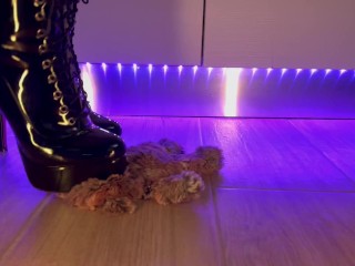 Teddy Bear Domination - Black High Heels Boots Crush and Trample