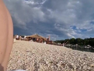 Zuzu Sweet sucking big dick on public beach in Croatia