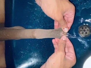 Foreskin fetish play while pissing to the skin long foreskin pulled horse dick foreskin piss lovers 