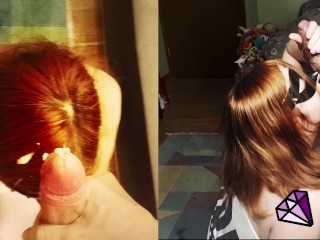 Desperate Redhead peeing in the forest ruins.