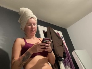 Amateur American Mature MILF catches me filming her big tits before work