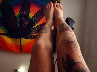 Afternoon STROKING of my beautiful GUY CLIT until I CUM hard .. u can see my RED TOES 