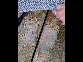 pissing and playing on the deck stairs