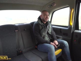Female Fake Taxi Driver and her girlfriend treat birthday guy to a hardcore threesome