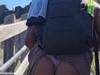 UPSKIRT CANDID - Hot Teen Mountain Hiking - SHORT DRESS Caught in BACKPACK 