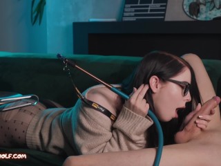 Girl in Glasses Smokes and Sucks Big cock while I Cunnilingus her in 69 position - MollyRedWolf