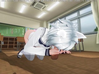 3D HENTAI Neko schoolgirl sucks teacher's cock in the classroom