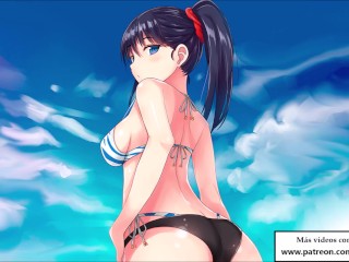 JOI HENTAI CBT en la piscina azotando tus huevos a escondidas.