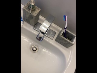 Rub my dick on my step mom toothbrush after pee pissing in her sink while she out with step sister