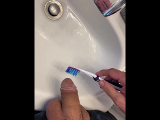 Rub my dick on my step mom toothbrush after pee pissing in her sink while she out with step sister