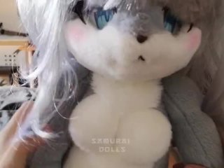 Furry sexdoll plushie Kemonohime in heat sucks cock and gets fucked in her wet pussy
