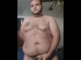 Fat Arab jerking off with big load and new hair cut