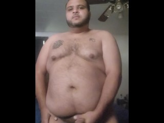 Fat Arab jerking off with big load and new hair cut