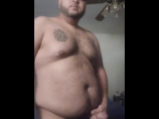 Fat Arab jerking off with big load and new hair cut