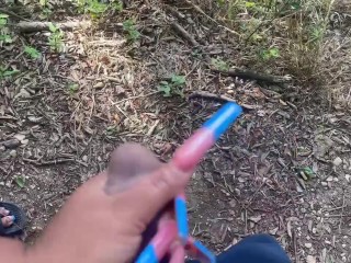 Holding His Dick In The Woods While He Takes a Piss