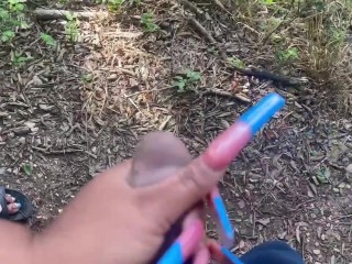 Holding His Dick In The Woods While He Takes a Piss