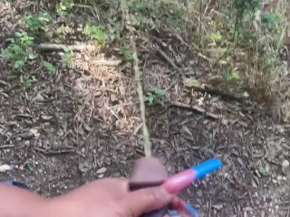 Holding His Dick In The Woods While He Takes a Piss