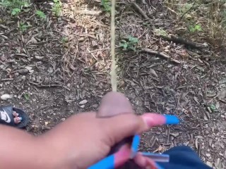 Holding His Dick In The Woods While He Takes a Piss