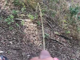 Holding His Dick In The Woods While He Takes a Piss