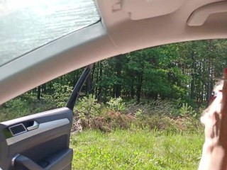 Old sexy hitchhiker whore from street fucked in forest with and then without a condom