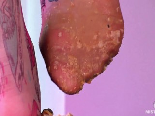 Squeezing Meat Burger By Beautiful Mistress Legs In Sheer Pantyhose